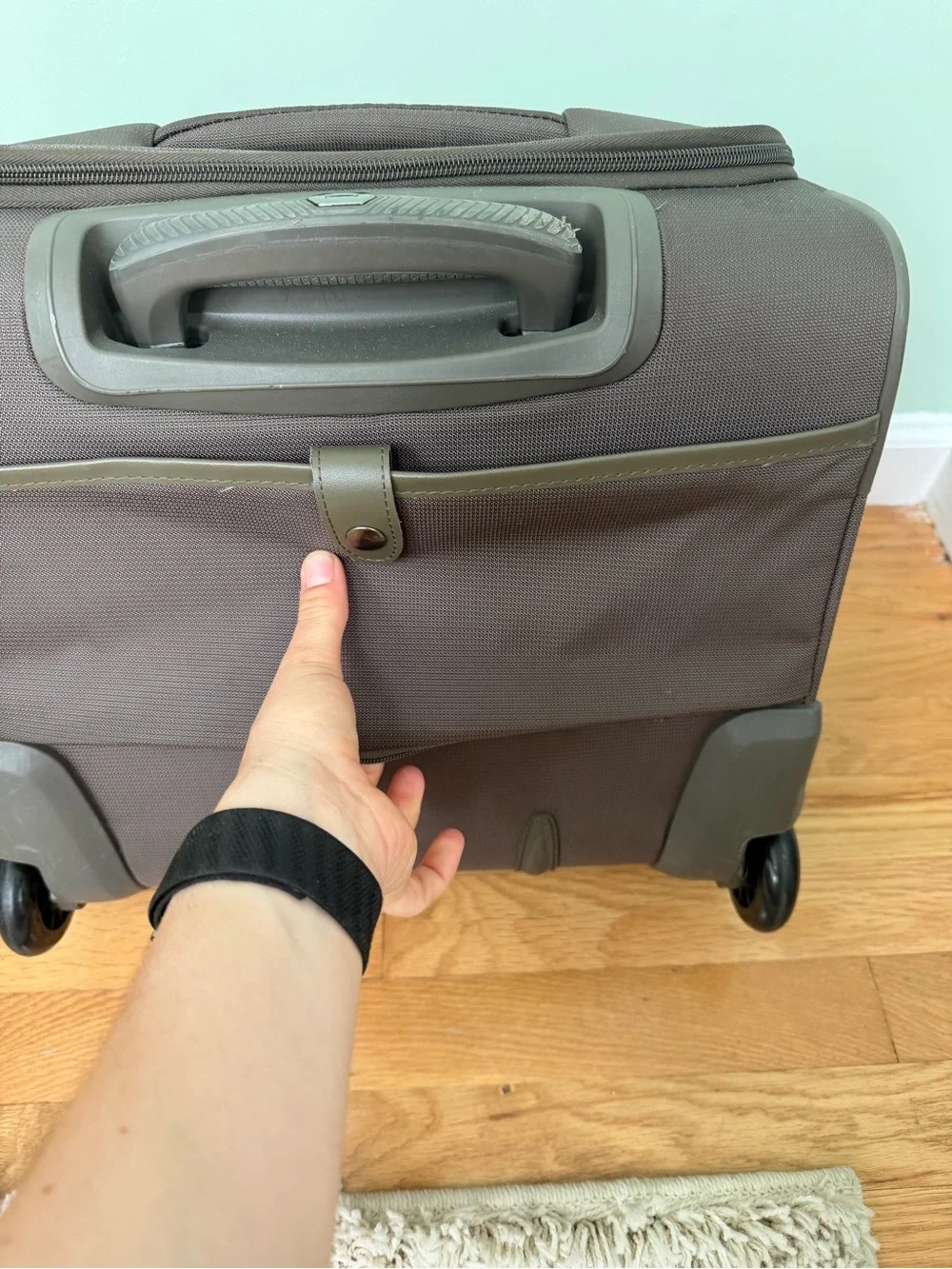 Brown Rolling Carry-On under seat luggage